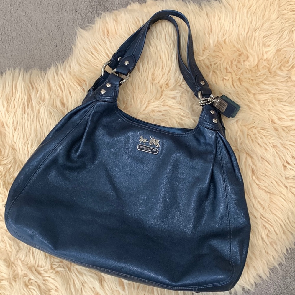 Coach Metallic Navy Shoulder Bag